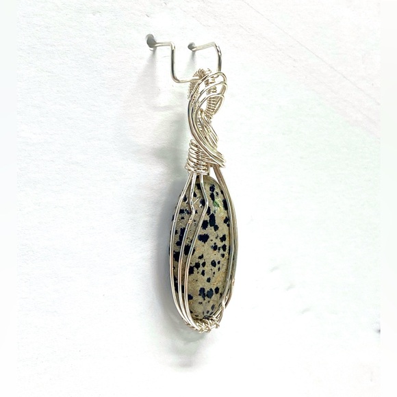 HANDMADE Dalmatian Jasper Hand Wrapped Statement Pendant, Artisan Jewelry - Picture 3 of 10